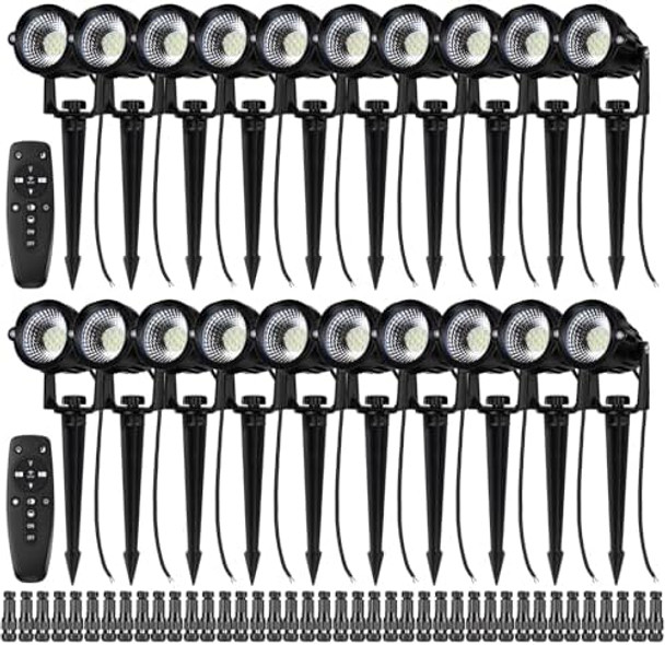 20 Pack 12W Dimmable Led Landscape Lights Ip67 Waterproof Landscape Lighting With Remote 2700K-6500K Color Adjustable 12V-24V Low Voltage Outdoor Spotlights For Garden Pathway Yard Patio