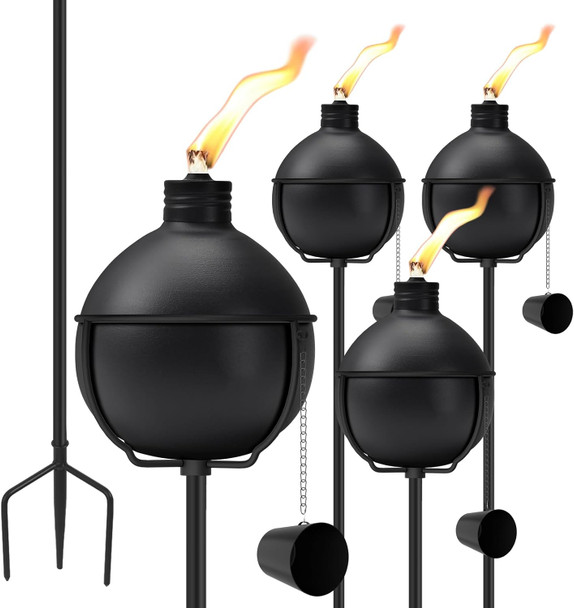 6 Pack Outdoor Citronella Torches 25 Oz Garden Torch For Outside 55 Inch 3-Prong Grounded Stake Outdoor Metal Torches For Garden Patio Party Landscape Decor (Black