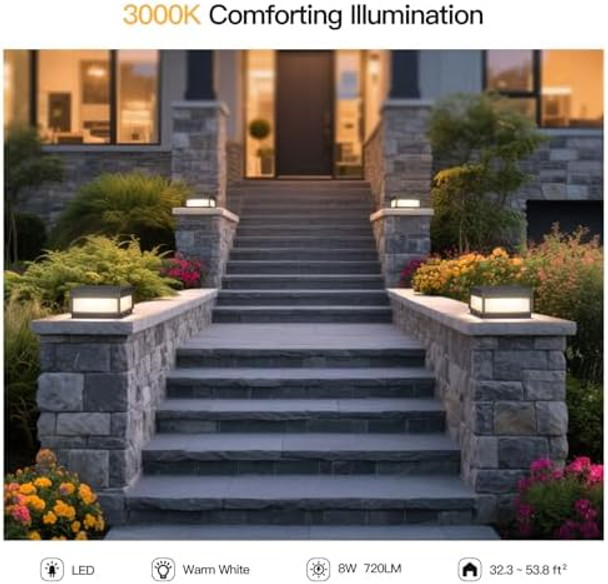 7.9" Outdoor Post Light Ac100-240V Pillar Lights Hard Wired Electric Modern Column Lamp Led Fence Deck Cap Lantern Waterproof 3000K Landscape Lighting Fixture For Patio Posts Yard Garden Decor