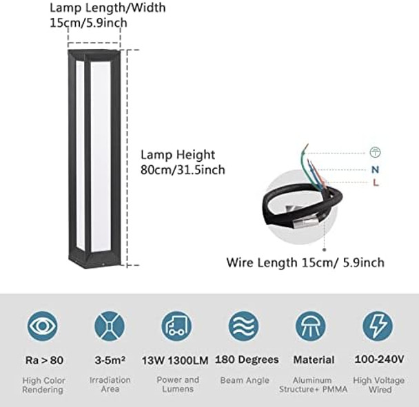 Outdoor Path Light 31.5" Modern Landscape Bollard Lighting Garden Pathway Walkway Lights Luxury Led Driveway Lamp Ip54 Waterproof With High Voltage Wired Lawn Patio Courtyard Backyard Decor