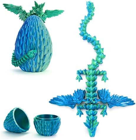 Dragon Egg – 3D Printed Flying Dragon Egg With Dragon Inside Fidget Toys For Adults Articulated Dragon Toys For Kids Office Desk Decor Birthday For Teen Boys Girls (Azuron Sky Blue) Large