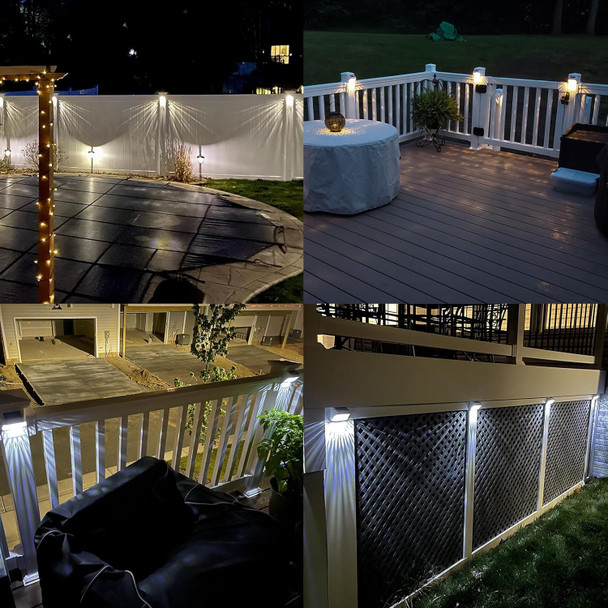 Solar Fence Deck Lights Outdoor 8 Pack Waterproof Dusk To Dawn Warm White/Cool White Solar Powered Led Lights Decor For Outside Stair Step Yard Patio (White)