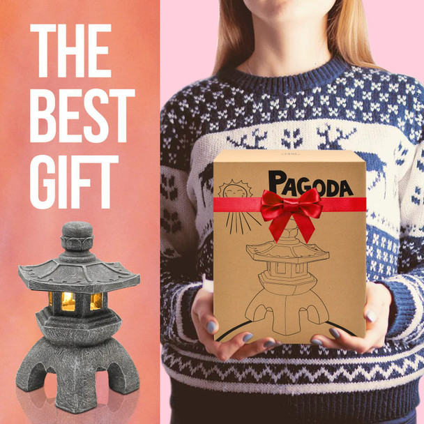 Nacome Solar Pagoda Lantern Garden Statueindoor/Outdoor Zen Asian Decor For Landscape Balconygardenpatioporch Yard Art Ornamentpolyresin Stone Finish