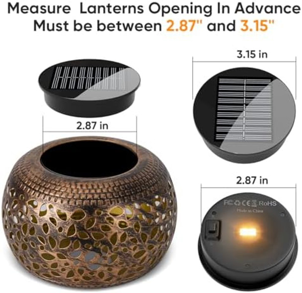 Solar Lantern Replacement Top: 2 Pack Round Led Light Lid – Top Size 3.15 Inch & Bottom Size 2.83 Inch – Suitable For Nfever Hollow Out Retro Metal Solar Lanterns Series Warm & Cool White