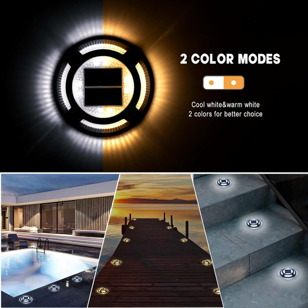 Solar Driveway Lights Deck Dock Lights Solar Powered 2-Color Mode Waterproof Outdoor Step Light Road Markers For Driveway Step Sidewalk Stair Garden Ground Pathway Yard(Cool White/Warm White)4Pack