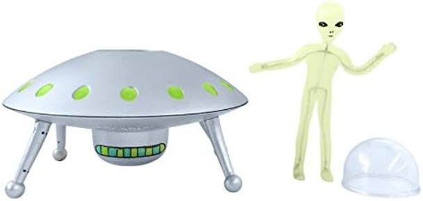 Off The Wall Toys Alien Glow-In-The-Dark Ufo Space Ship And Bendable Action Figure Toy