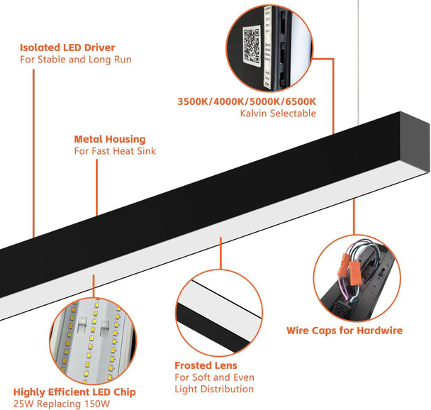 Okq 2Ft Led Linear Light 4Cct 25/20/15W Selectable Hanging Light 2 Foot Shop Light Fixture 0-10V Dimmable Led Suspension Office Lighting Fixture Matte Black Aluminum Housing 6Pack Okq 2Ft Led Linear Light 4Cct 25/20/15W Selectable Hanging Light 2 Foot Shop Light Fixture 0-10V Dimmable Led Suspension Office Lighting Fixture Matte Black Aluminum Housing 6Pack