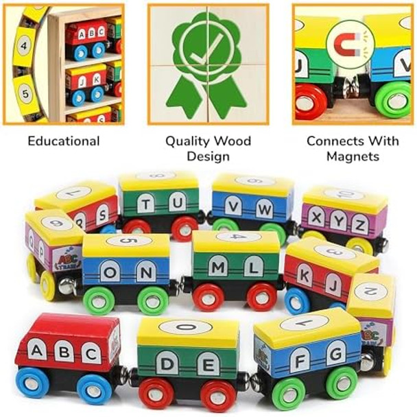 Wooden Train Set Abc Magnetic Trains For Toddlers 12 Pieces Compatible With All Train Track Accessory Sets Alphabet And Numbers Toy Trains For Boys And Girls Wooden Train Set Abc Magnetic Trains For Toddlers 12 Pieces Compatible With All Train Track Accessory Sets Alphabet And Numbers Toy Trains For Boys And Girls