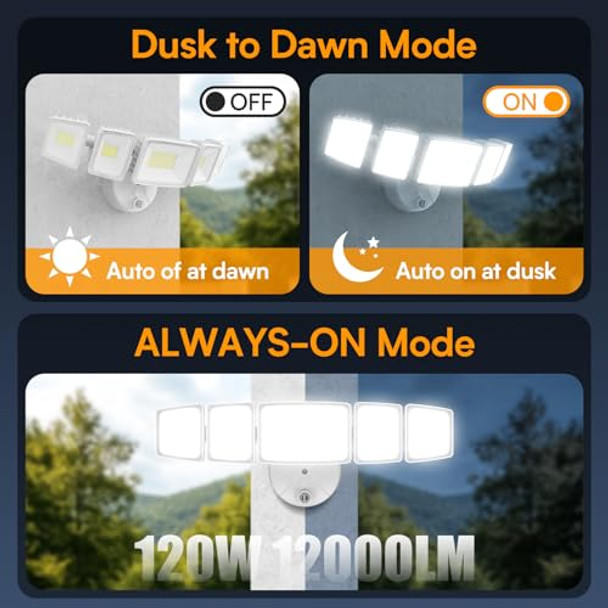 Onforu 120W 12000Lm Dusk To Dawn Outdoor Lighting5 Heads Flood Lights Outdoor6500K Super Bright Outdoor Lightingip66 Waterproof Hardwired Led Security Lights For Garageyardoutside