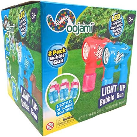 Oojami Bubble Gun Blower Machine Pack (Set Of 2) - Kids' Vibrant Led Light And Music Bubble Maker Toys - Includes 6 Bubble Solution Refills - Indoor/Outdoor Activity Toys For Boys & Girls