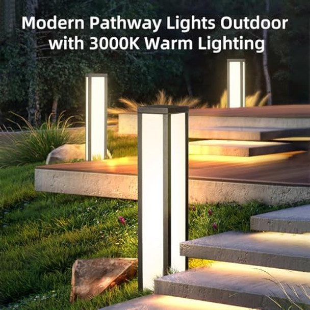 Outdoor Landscape Path Light Modern Driveway Lights 120V Wired 32" Bollard Pathway Lighting With Ip54 3000K Warm White Large Lamp For Outside Patio Walkway Back Yard Decorations