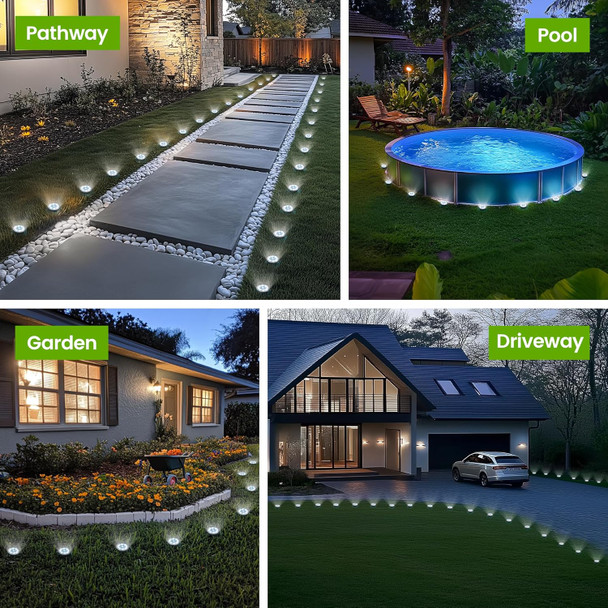 Mini Solar Ground Lights 12 Pack Solar Powered Pathway Lights Waterproof Outdoor Light For Garden Driveway Walkway Backyard Patio (Cool White)