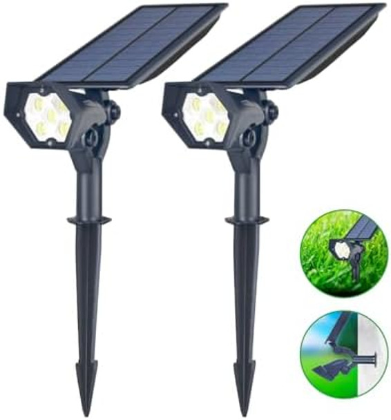 Solar Spot Lights Outdoor W/Long Lasting Waterproof Leds. Dusk To Dawn Bright Solar Lights For Pathway Sidewalk Driveway Garden Patio Camping & Yard Decor (2 Pack Dual Color)