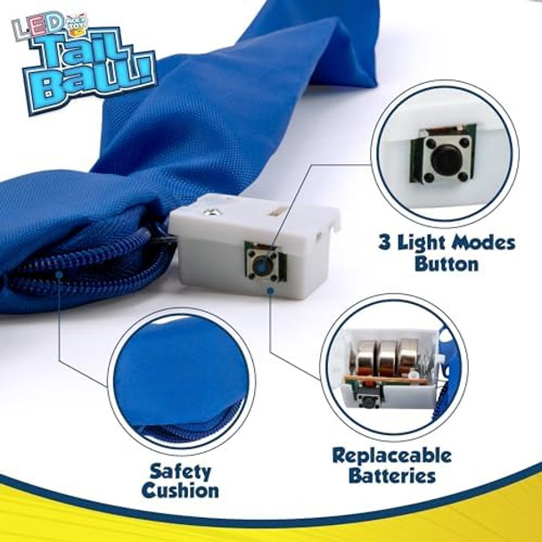 Outdoor Throw And Catch Light Up Ball Games -Kids Sports Ball & Led Tail Glow At Night - Play In The Dark - Fun Throwing Toys For Kids & Adults Boys & Girls