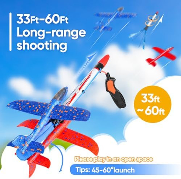 Launcher Toys Airplane Launcher For Kids Foam Glider Slingshots Catapult Plane Toy For Boys & Girls Outdoor Flying Toys Birthday s For Boys Girls 4 5 6 7 8 9 10 11 12 Year Old