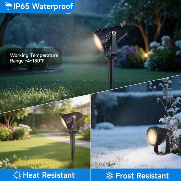 Outdoor Landscape Lighting - 6Pack Outdoor Spot Lights With Connectors & Transformer For Yard Plant Lawn Tree Flags House Garden Fence - 7W Warm Yellow 3000K Spotlights With Ip65 Waterproof