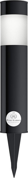 Pure Garden Solar Path Bollard Lights Set Of 6-15” Stainless Steel Outdoor Stake Lighting For Garden Landscape Yard Driveway Walkway (Black) (White Lights)