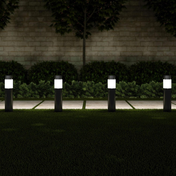 Pure Garden Solar Path Bollard Lights Set Of 6-15” Stainless Steel Outdoor Stake Lighting For Garden Landscape Yard Driveway Walkway (Black) (White Lights)