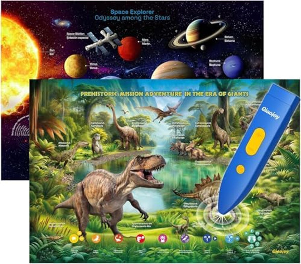 Bilingual Interactive For Kids Talking Dinosaur & Space Poster For Kids Learning And Educational ToysTalking Educational Dinosaur Toy For Ages 3 To 12 Years OldSpace Theme Wall Decor For Preschool