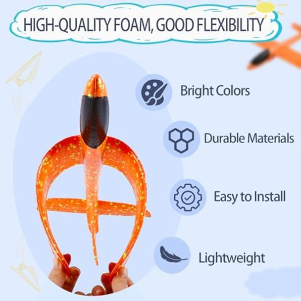 4Pcs Foam Airplane Toys 17Inch Throwing Foam Plane For Outdoor Sport Game 2 Flight Mode Glider Airplane Flying Toy With Rubber String Launch s For 3 4 5 6 7 8 9 Years Old Boys Girls