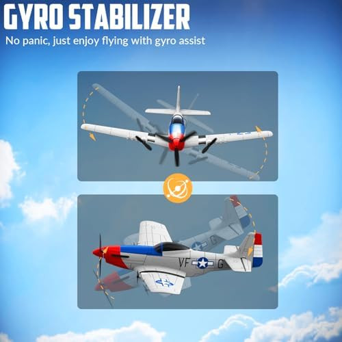 Volantexrc Rc Plane For Beginners 3-Ch P-51D Mustang Remote Control Airplane For Adults And Kids 6-Axis Gyro Easy To Fly Suitable For Outdoor Activity