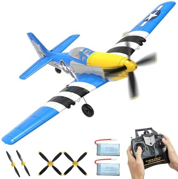 Rc Plane Rtf 4 Channel Remote Control Airplane With 3 Modes - Ready To Fly P51 Mustang Rc Airplane For Beginners Adult With Xpilot Stabilization System & One Key Aerobatic