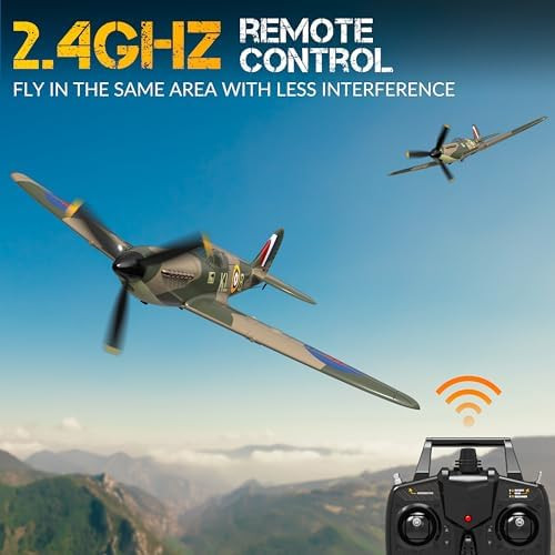 Rc Plane 4 Channel Remote Control Airplane - Ready To Fly Spitfire Rc Airplane For Beginners Adult With Xpilot Stabilization System & One Key Aerobatic