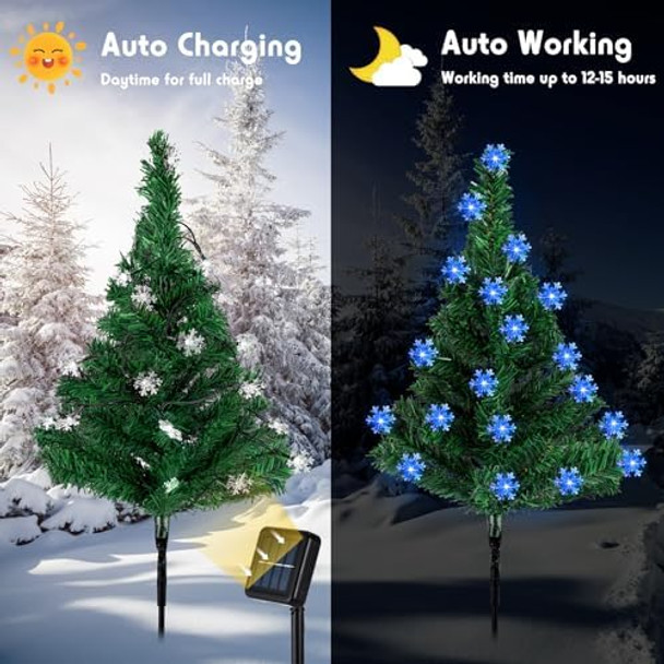 Retisee 6 Pack Solar Christmas Tree Garden Stake Lights Christmas Decorations Outdoor Led Snowflake Lights 8 Modes Prelit Xmas Tree Solar Landscape For Garden Yard Lawn Cemetery(Blue Light)