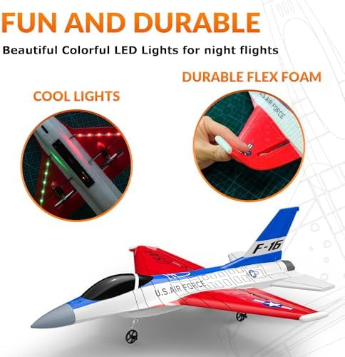 Remote Control Airplane Rc Plane F16 Falcon Fighter Jet With Led Lights - 2 Channel Battery Powered Toys - Radio Control Airplanes For Adults And Kids 14+ - With 2 Batteries