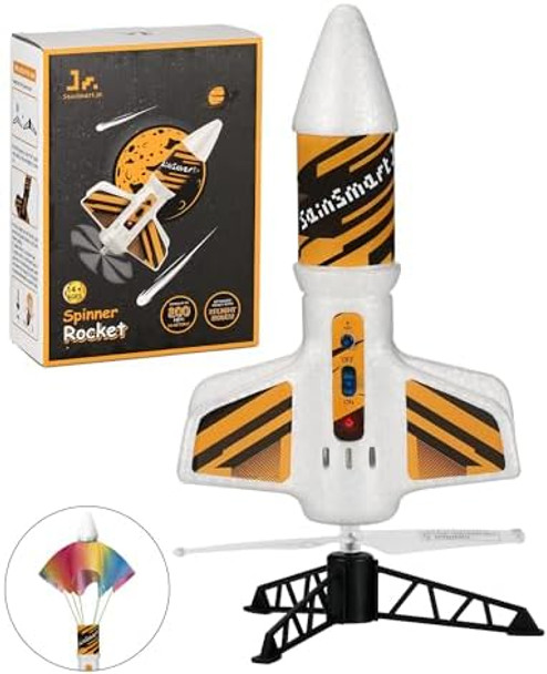 Sainsmart Jr. Rocket Launcher For Kids - Motorized Air Rocket Launch Up To 200 Ft Safely Land With Parachute Self-Launching Outdoor Toy White