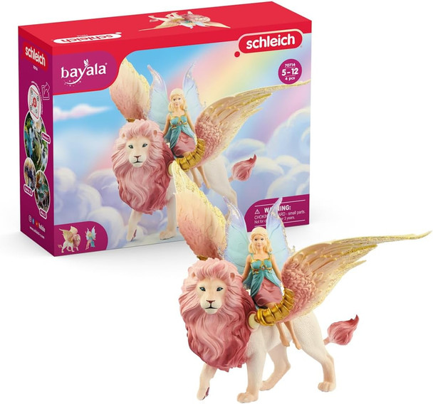 Schleich Bayala - Winged Fairy And Flying Lion Toy Set For Girls And Boys - Moveable Pink Lion And Cute Magnetic Blue Fairy Action Figure - Magical Animal Figurine Playset For Kids Ages 5+ 70716