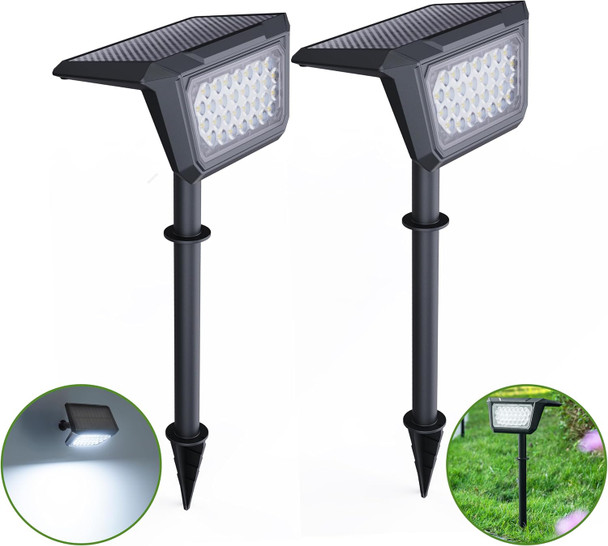Solar Spotlights Outdoor [2200Mah 30 Leds] Solar Garden Lights Outdoor Waterproof [800Lm] Solar Powered Spot Lights For Walkway Garden Garage (White 2Packs)