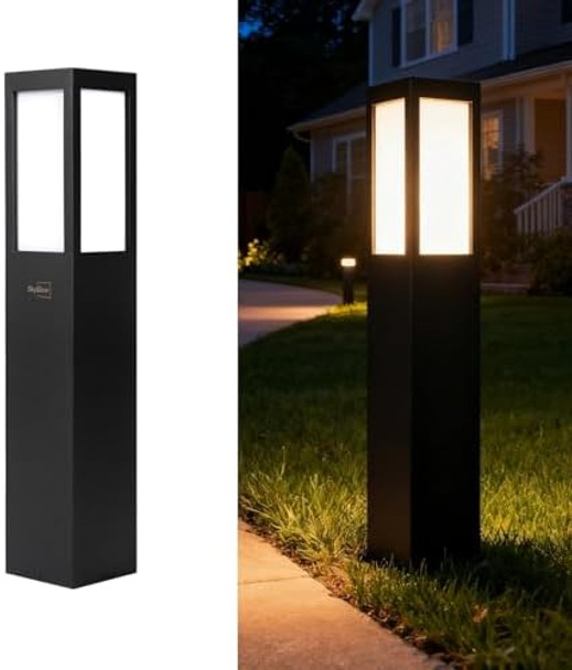 Skyglow Solar Bollard Light 32" Stainless Steel Led Ip55 Outdoor Waterproof Curb Appeal Modern Landscape Path Lights For Garden Pathway Lawn Patio Courtyard And Driveway Decoration