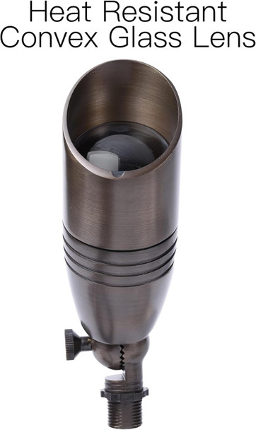 Solid Brass Low Voltage Landscape Spotlight Directional Spot Up Light In Antique Brass Finish With Ground Spike And Waterproof Grease Cap Wire Connectors (1 Set)