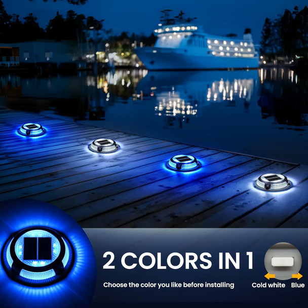 Solpex Solar Driveway Lights 12 Pack Solar Dock Deck Lights Outdoor Ip68 Waterproof Pathway Light Outdoor For Driveway Markers Fence Stair Step Dock(Blue & Cold White)