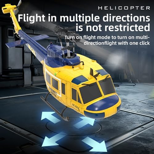 315Mm Uh-1 Remote Control Helicopter Aircraft For Adults Expert 6Ch C032 Rc Heli Maintain Altitude Brushless Motor/Optical Flow Positioning/Fly Upside Down 3D Rolling (Rtf Yellow 3-Batteries)