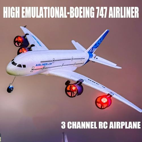 Airbus 747 A380 2.4G 3Ch Remote Control Electric Airplane - Easy To Fly Rc Plane For Beginners - Epp Foam Fixed Wing Glider Model - Led Lights - Four Motor Airliner - 2 Batteries (747)
