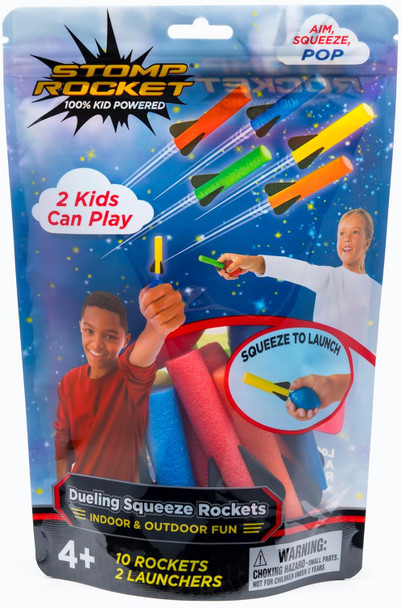 Stomp Rocket Squeeze Rocket 8 Player Party Pack - Includes 8 Launchers 40 Soft Foam Rockets - Rocket Launcher Stem - Ages 4 & Up - Fun Backyard & Outdoor Kids Toys s For Boys & Girls