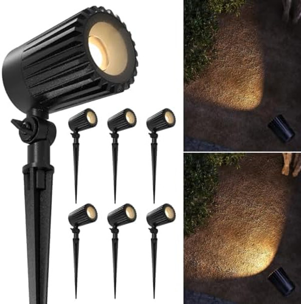 Sunco 6 Pack Garden Tree Flag Lights Outdoor [Luces Para Jardin] Led Low Voltage Scope Spotlight With Connectors 10W Selectable Cct 2700K/4000K/5000K 12V-24V Beam Angle Adjustable Ip65 Etl