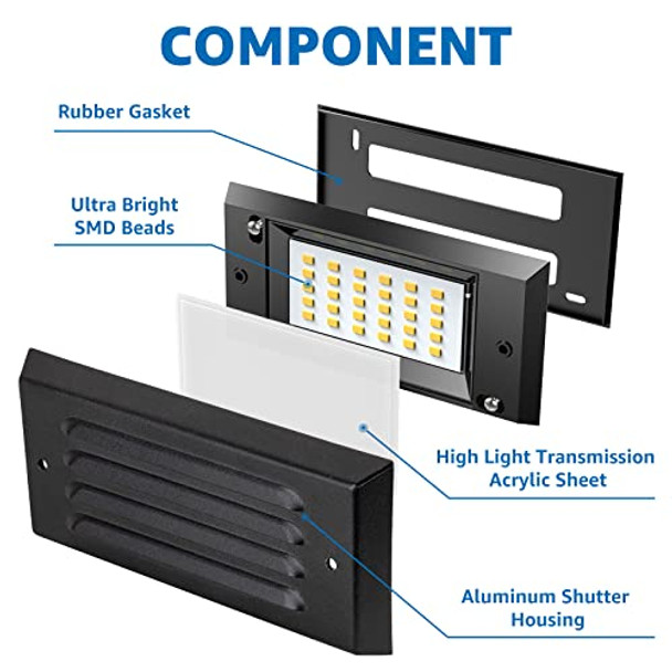 Sunvie Led Low Voltage Step Lights 3000K Step Light Outdoor 5W Low Voltage Deck Lights With Horizontal Louver Faceplate Deck Stair Light For Stairs Fence Post Fastlock2 Connectors Included 12 Pack