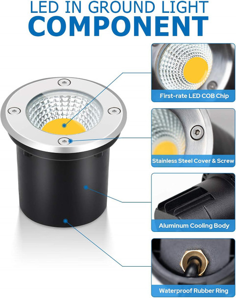 Sunvie Low Voltage Landscape Well Lights With Wire Connectors 12W Led Ip67 Waterproof Outdoor In-Ground Garden Lights 12V-24V Warm White For Pathway Driveway Deck (10 Pack & Connectors)