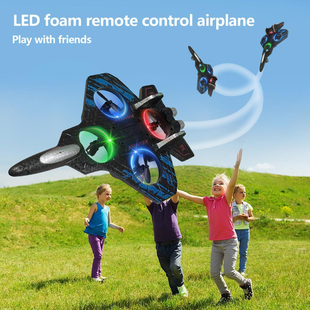 Foam Drone Rc Airplane For Kids And Beginners 2.4Ghz Remote Control Plane Helicopter With Light Auto Hovering And 2 Batteries (Blue)