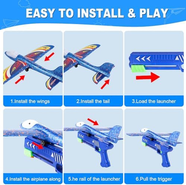 Airplane Launcher Toys3 Pack 13.2'' Led Foam Glider Catapult Plane Toy For Boys2 Flight Modes Outdoor Flying Toys Birthday s For Boys Girls 3 4 5 6 7 8 9 10 11 12 Year Old