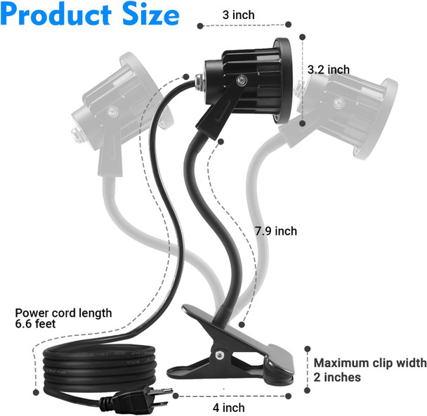 Taysing Led Spot Lights Plug In Outdoor Indoor Light 7W 3000K 6.6Ft Power Cord Waterproof Landscape Lights Spotlight With Clip And Metal Hose For Plants Yard Garden Accent Lighting Ambient Light