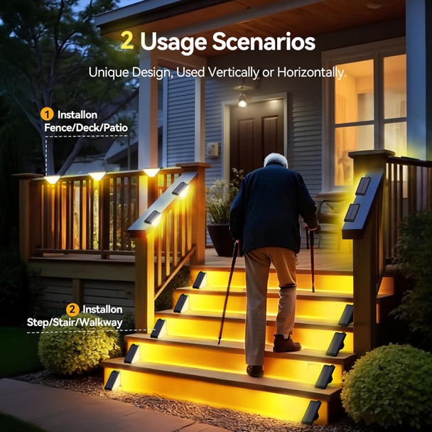 Tecknet Solar Step Lights For Outside 2 Adjustable Brightness 2 Mounting Methods 24 Leds Solar Stair Lights Outdoor Ip67 Waterproof Deck Light For Yard Porch Front Door Patio Garden （3000K）