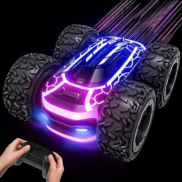 Tecnock Remote Control Car For Boys 4-7 2.4Ghz Rc Stunt Car For Kids 360°Rotating Double Sided Rc Car With Lights Car Toy For Boys And Girls