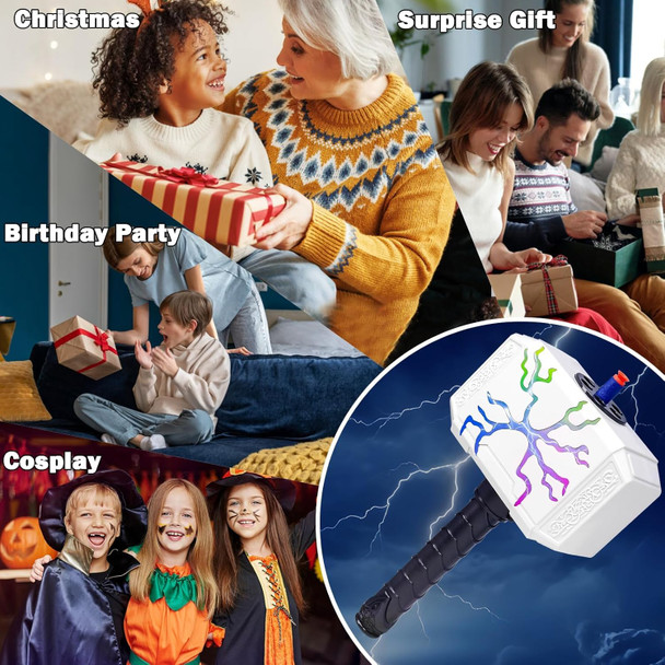 Tentam Dart Blasting Thors Hammer Toys With Lights - Kids Roleplay Toy Thunder Mjolnir Shooting Games For Kids Birthday Party Favors Includes 30 Darts 1 Target(Colorful)