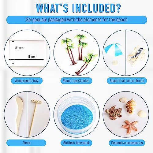 Zen Garden For Desk - Zen Garden Sand Kit Artificial Palm Tree Rakes & Accessories - Meditation Decor Office Home Desktop Relaxation Sandbox Decor. 11"X8" Inches Wooden Rectangular Tray