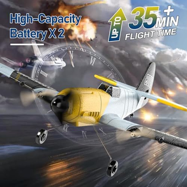 Rc Plane 3 Channel Remote Control Airplane 6-Axis Gyro Stabilizer Bf-109 Rtf Rc Airplane With 2 Batteries Easy To Fly For Beginners Adults And Kids
