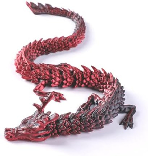 3D Printed DragonChinese Dragon12Inch Flexible Articulated DragonDragon Fidget Toys For Flexible Joints Luck Dragon For Home Office Desk DecorationAdhd Toys Surprise Fantasy s(Black Red)